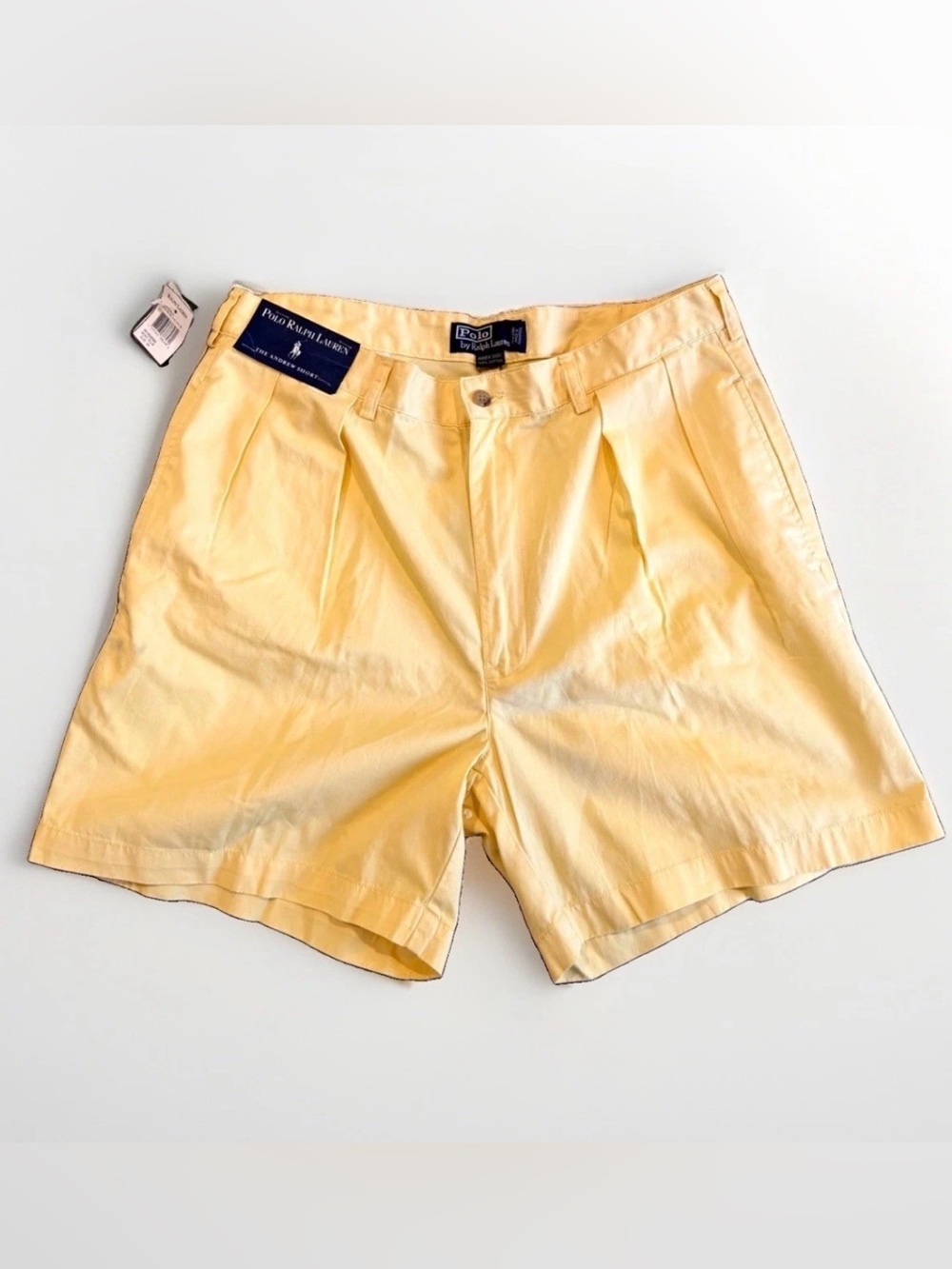 NWT Polo Ralph Lauren Andrew Short 35 Yellow Pleated Chino Cotton Vintage 90s